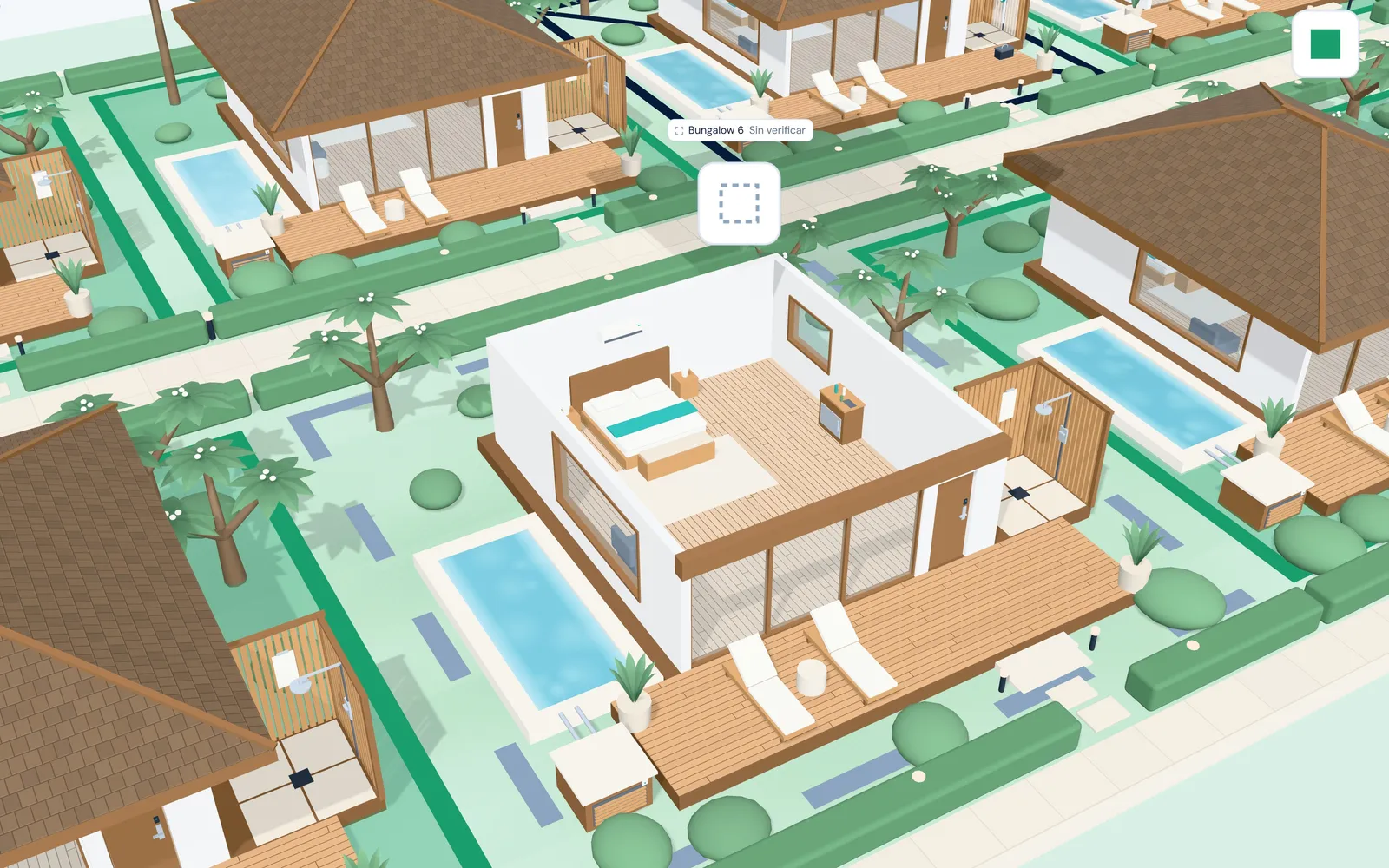 Bungalow 6 en 3D con una etiqueta de Sin verificar.